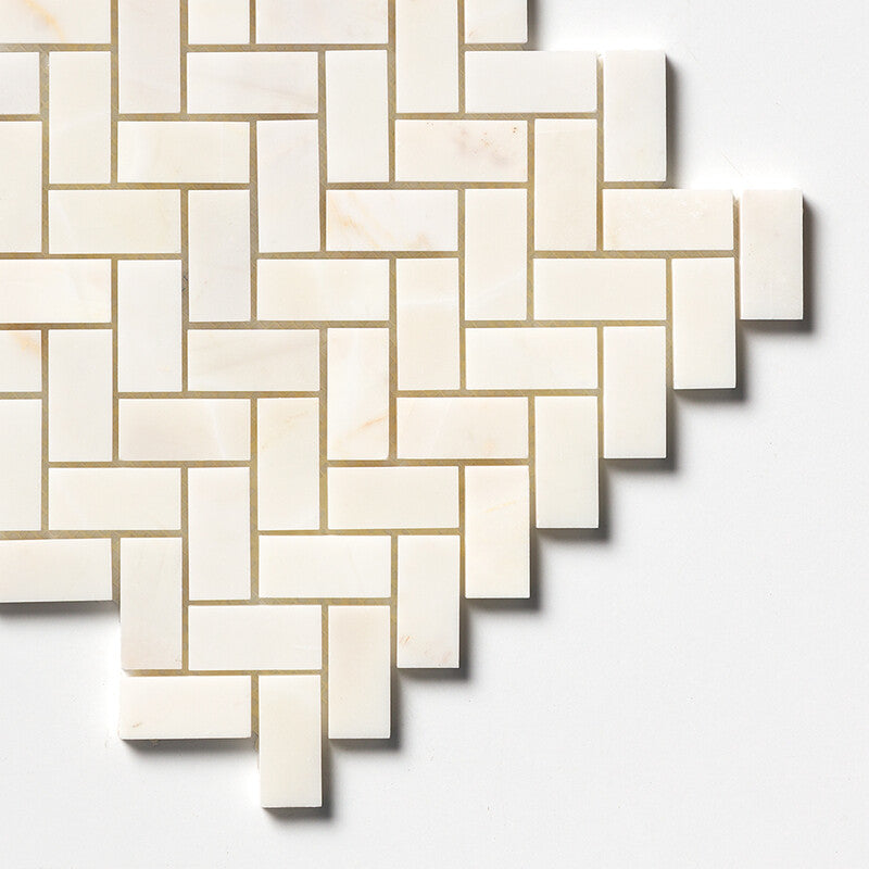 CALACATTA AMBER : 1X2 Herringbone Mosaic (honed | 11"x11"x3/8" | straight cut)
