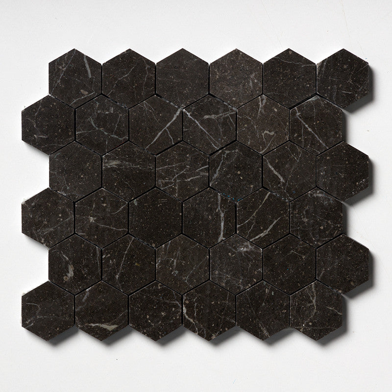 IRIS BLACK : Hexagon Mosaic (honed | 10"x12"x3/8" | straight cut)