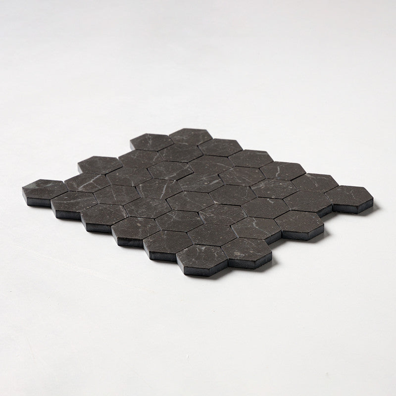 IRIS BLACK : Hexagon Mosaic (honed | 10"x12"x3/8" | straight cut)