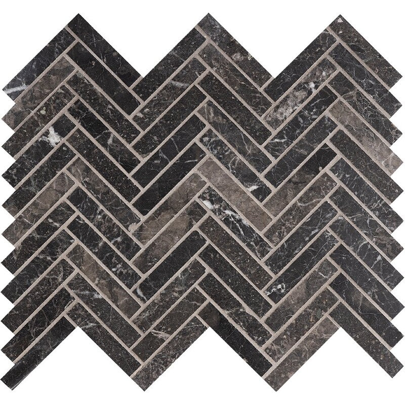 IRIS BLACK : 5/8X3 Herringbone Mosaic (honed | 10"x12"x7/16" | straight cut)