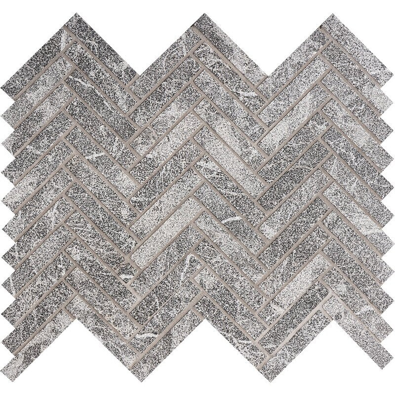 IRIS BLACK : 5/8X3 Herringbone Mosaic (leather | 10"x12"x7/16" | straight cut)