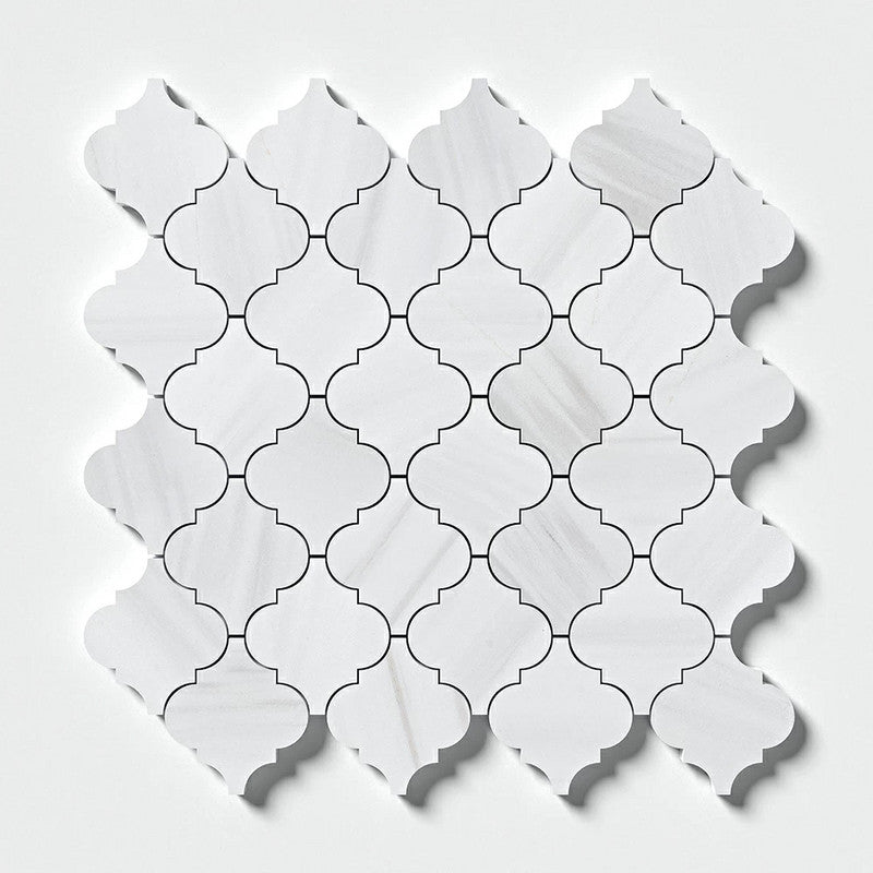 BIANCO DOLOMITI CLASSIC : Arabesque Mosaic (honed | 11"x12"x5/8" | straight cut)