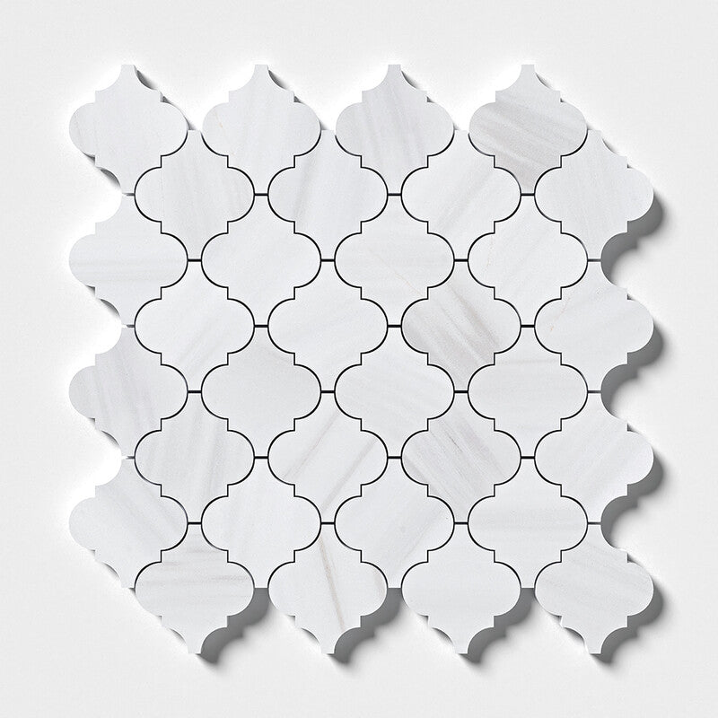 BIANCO DOLOMITI CLASSIC : Arabesque Mosaic (polished | 12"x12"x3/8" | straight cut)