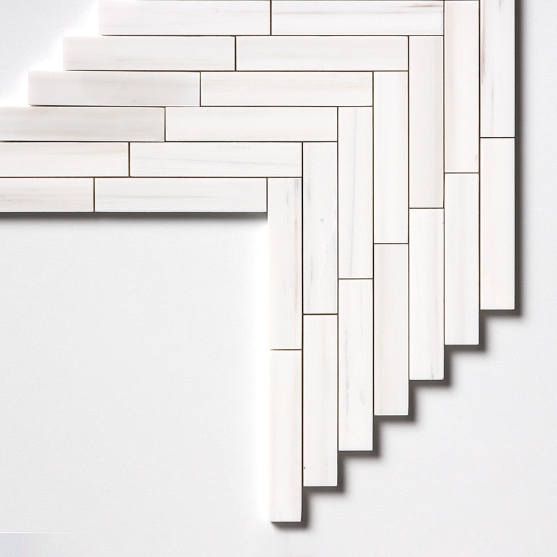 BIANCO DOLOMITI CLASSIC : Large Herringbone Mosaic (polished | 9"x12"x7/8" | straight cut)
