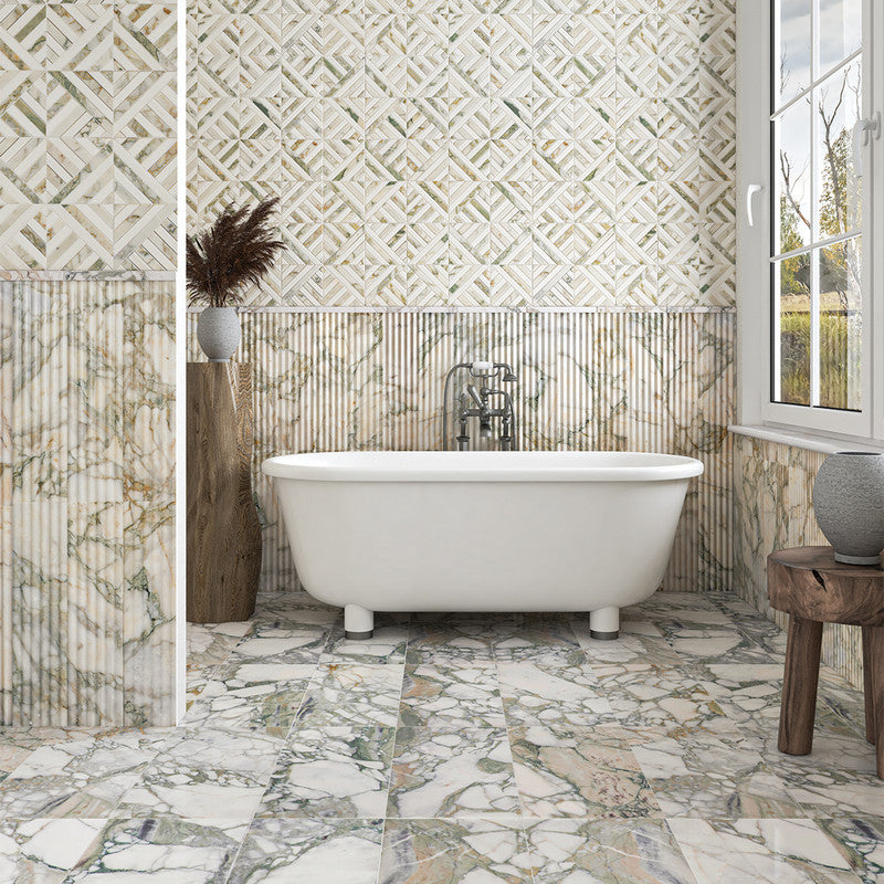 CALACATTA GREEN: Ponte Lattice Mosaic (honed | 14"x14"x5/16" | straight cut)