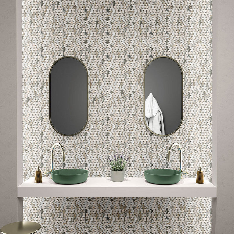 CALACATTA GREEN: Rhomboid Mosaic (honed | 8"x10"x3/4" | straight cut)