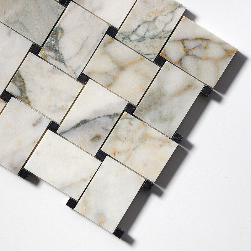 CALACATTA GREEN: Pinwheel Basketweave Mosaic (honed | 10"x10"x3/8" | straight cut)