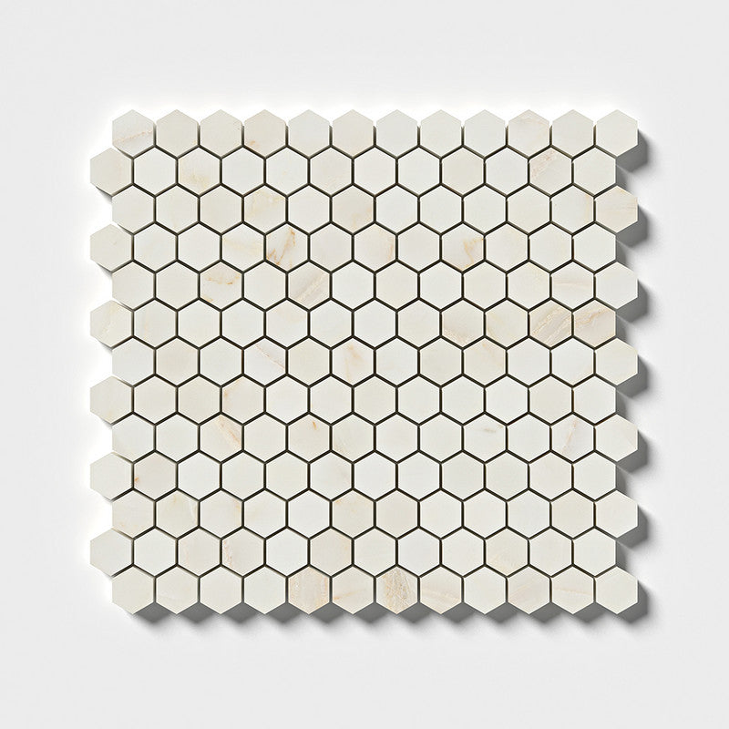 CALACATTA AMBER : Hexagon Mosaic (honed | 11"x12"x5/8" | straight cut)