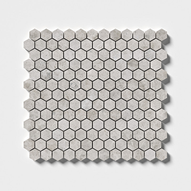 SILVER SHADOW : Hexagon Mosaic (honed | 11"x12"x5/8" | straight cut)