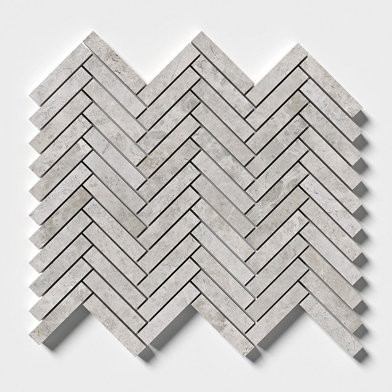 SILVER SHADOW : 5/8X3 Herringbone Mosaic (honed | 10"x12"x7/16" | straight cut)