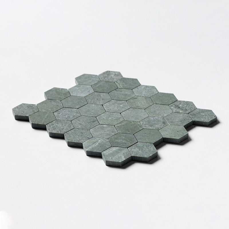 VERDE TIA : Hexagon Mosaic (honed | 10"x12"x3/8" | straight cut)