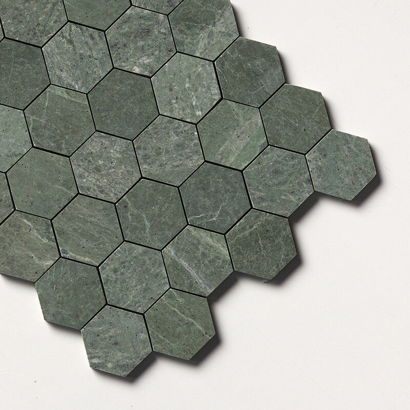 VERDE TIA : Hexagon Mosaic (honed | 10"x12"x3/8" | straight cut)