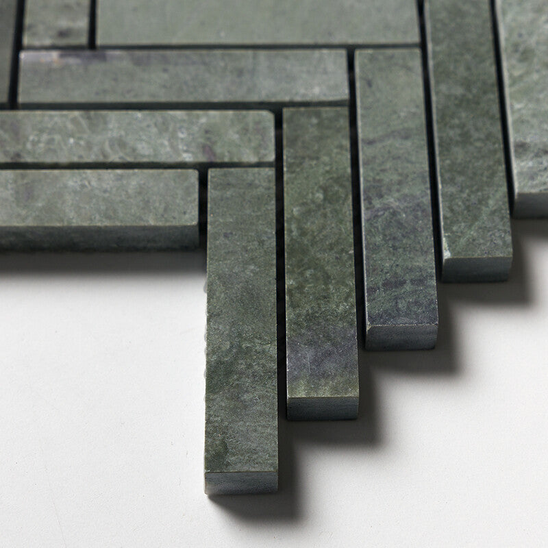 VERDE TIA : 5/8X3 Herringbone Mosaic (honed | 10"x12"x7/16" | straight cut)