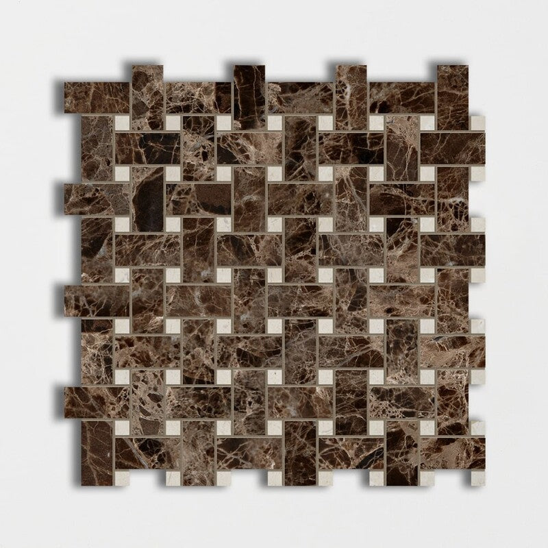 CREMA MARFIL : Crema Marfil Basketweave Mosaic (polished | 12"x12"x3/8" | straight cut)