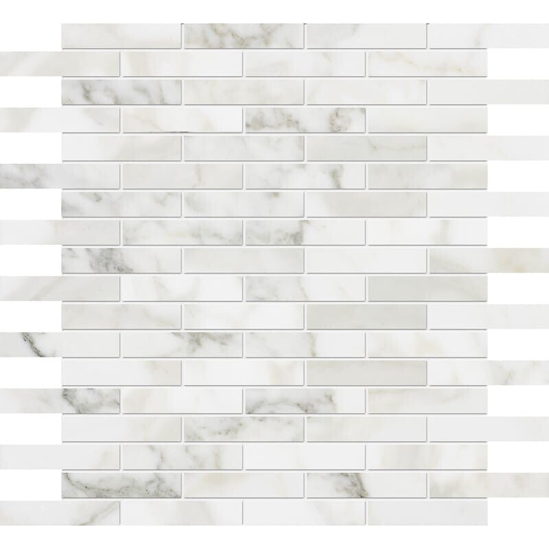 CALACATTA GOLD : 5/8X3 Staggered Joint Mosaic (polished | 12"x12"x3/8" | straight cut)