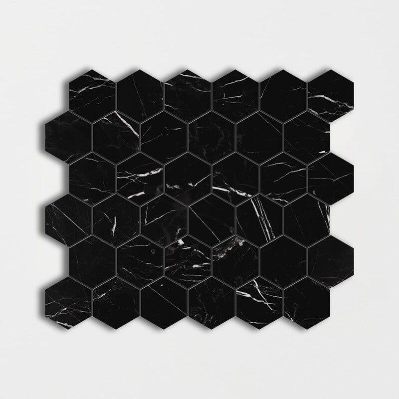 CHINA BLACK : Hexagon Mosaic (honed | 12"x12"x3/8" | straight cut)