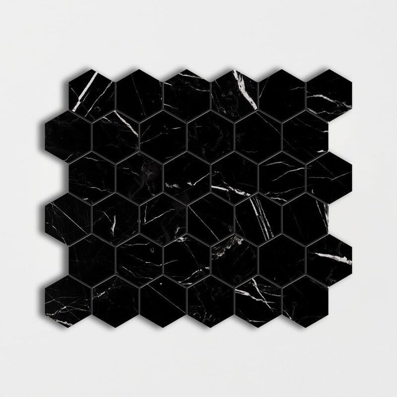 CHINA BLACK : Hexagon Mosaic (polished | 12"x12"x3/8" | straight cut)