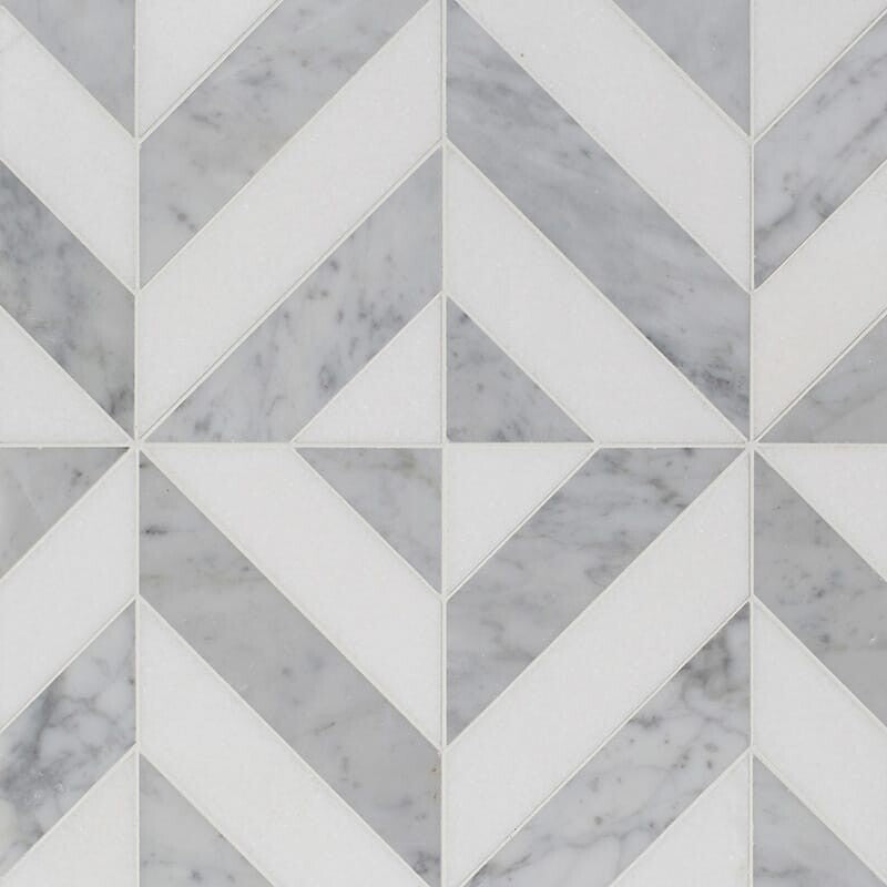 STUDIO : Carrara Marina Chevron Mosaic (multi finish | 8"x8"x1/16" | straight cut)