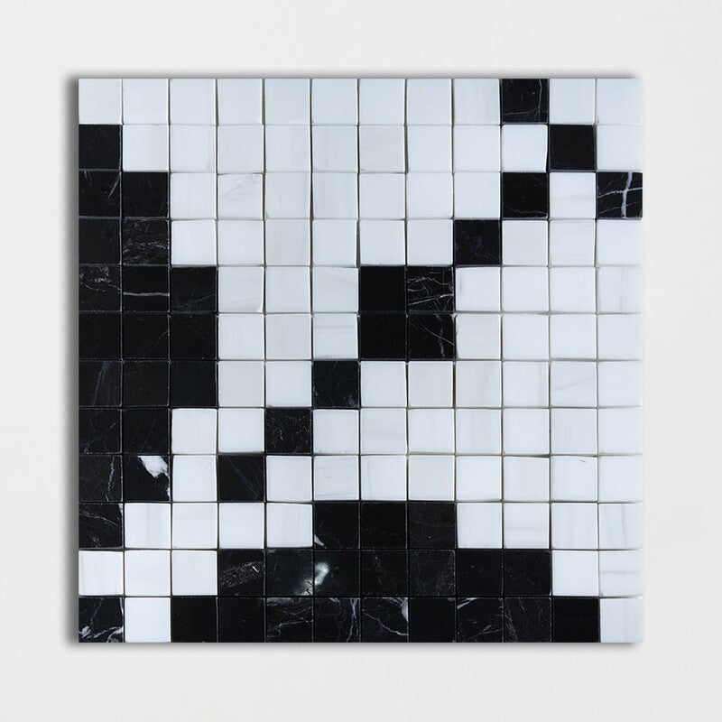 BLACK AND WHITE : Snow White Ziggurat Straight Stack Mosaic (multi finish | 12"x12"x3/8" | straight cut)