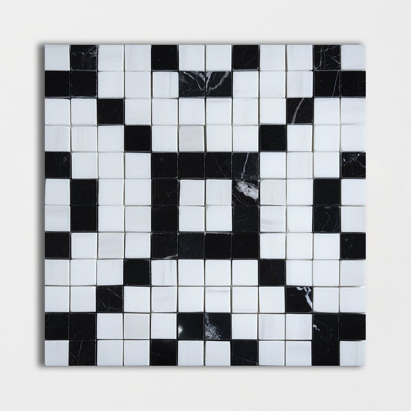 BLACK AND WHITE : Snow White Maze 2 Straight Stack Mosaic (multi finish | 12"x12"x3/8" | straight cut)