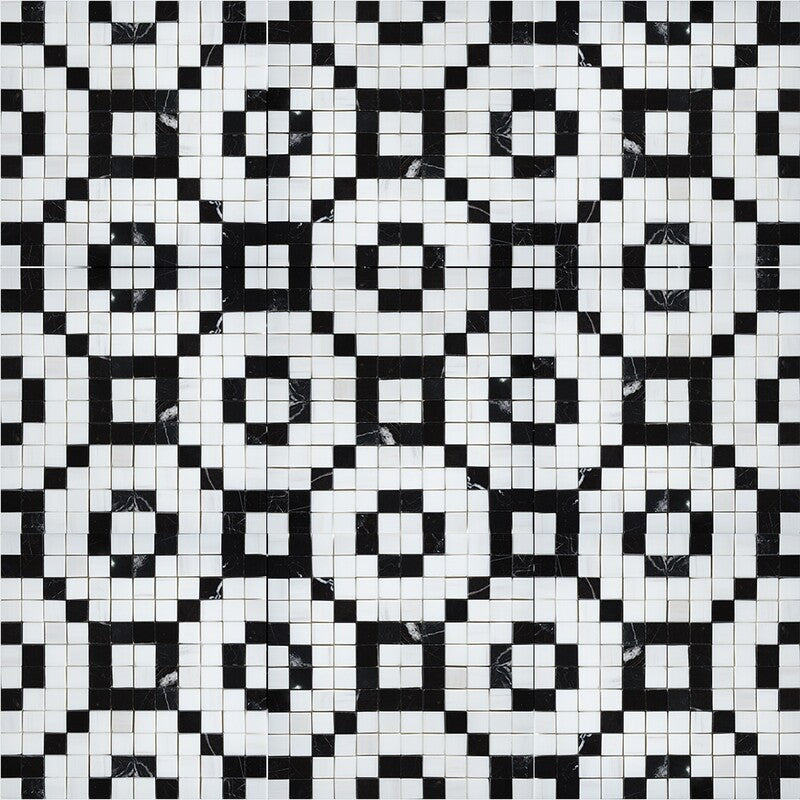 BLACK AND WHITE : Snow White Maze 2 Straight Stack Mosaic (multi finish | 12"x12"x3/8" | straight cut)