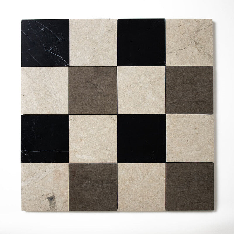 CHESTER PLAID : Bosphorus China Black 4X4 Straight Stack Mosaic (honed | 16"x16"x3/8" | straight cut)