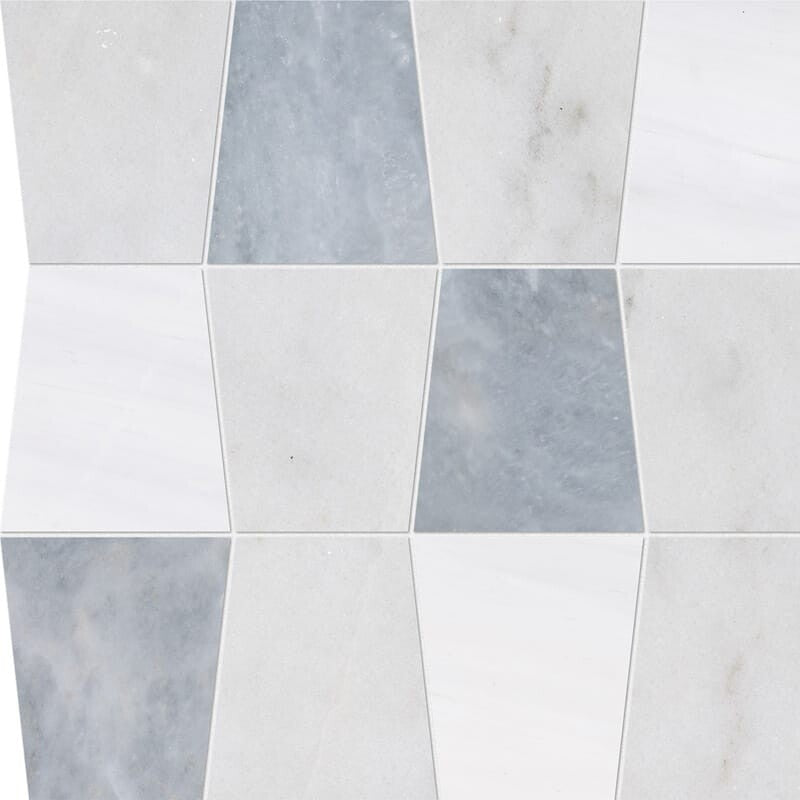 GLACIER : Afyon Gray Snow White Tapered Trapezoid Mosaic (honed | 12"x12"x1/2" | straight cut)