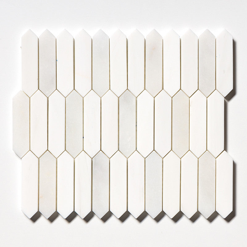 DIMENTIONS  : Afyon White Baby Picket Mosaic (multi finish | 11"x13"x3/16" | straight cut)