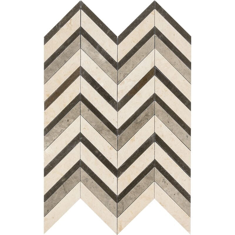 DIMENTIONS  : Heartmere Britannia Fusion Chevron Mosaic (honed | 11"x16"x7/8" | straight cut)