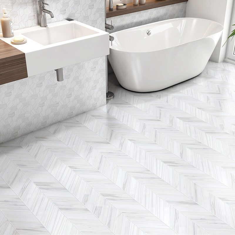 BIANCO DOLOMITI CLASSIC : Chevron Field Tile (honed | 10"x13"x3/8" | straight cut)