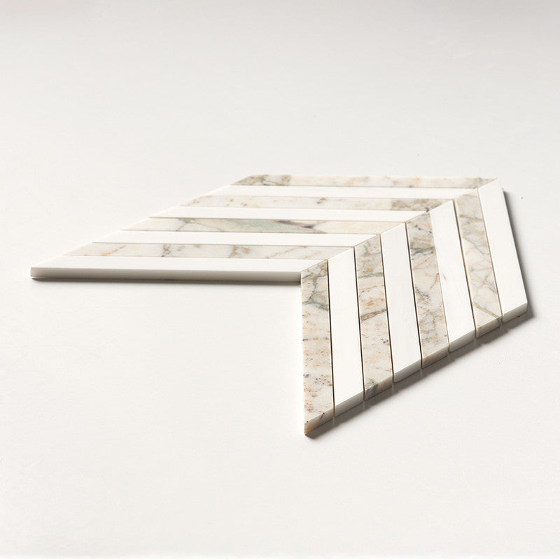 CALACATTA GREEN: Thin Chevron Mosaic (honed | 10"x13"x3/8" | straight cut)