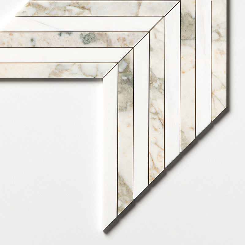 CALACATTA GREEN: Thin Chevron Mosaic (honed | 10"x13"x3/8" | straight cut)