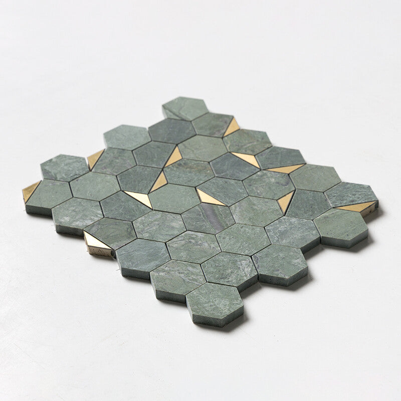 VERDE TIA : 2 Hexagon Mosaic (honed | 10"x11"x1/4" | straight cut)