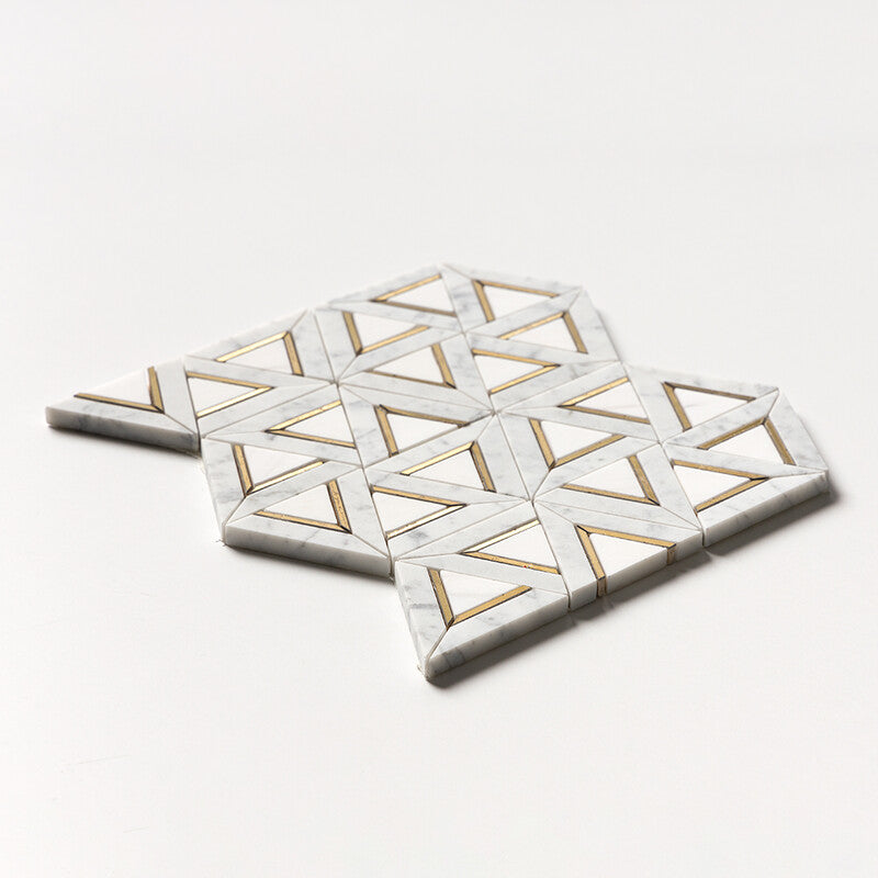 WHITE CARRARA : Trillium Triangular Mosaic (honed | 10"x11"x3/16" | straight cut)