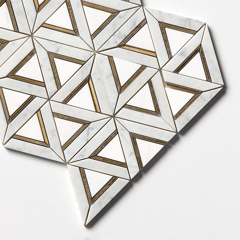 WHITE CARRARA : Trillium Triangular Mosaic (honed | 10"x11"x3/16" | straight cut)