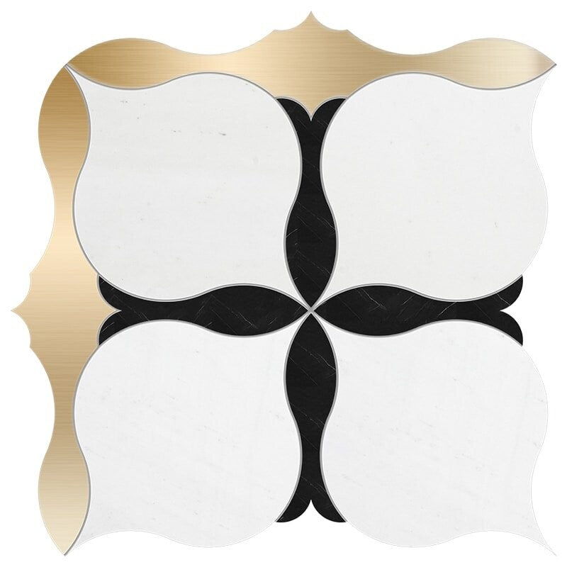 ASPEN WHITE : China Black Amelia Mosaic (multi finish | 9"x9"x5/8" | straight cut)