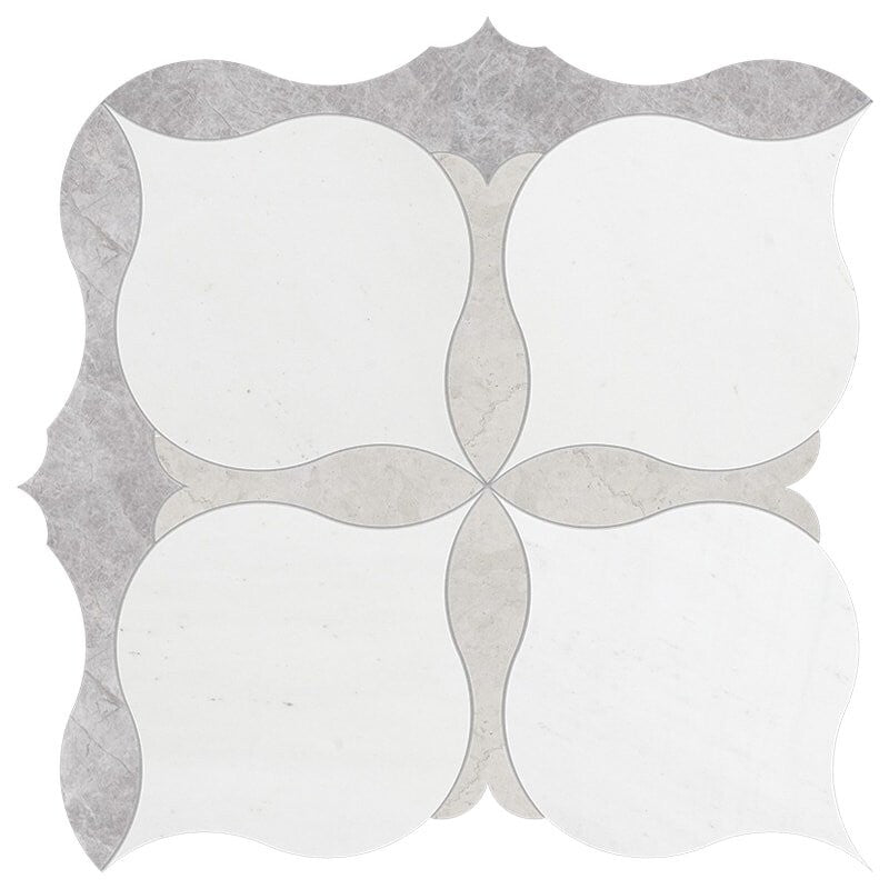 SILVER SHADOW : Aspen White Britannia Amelia Mosaic (multi finish | 9"x9"x5/8" | straight cut)