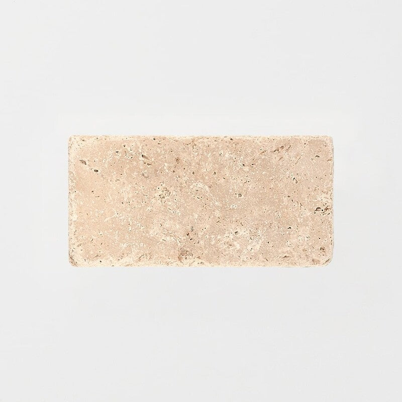 IVORY TRAVERTINE: Rectangle Field Tile (tumbled | 3"x6"x3/8" | round)
