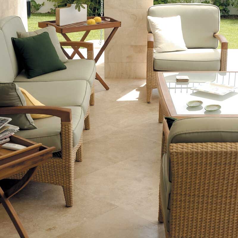 IVORY TRAVERTINE: Square Field Tile (honed filled | 12"x12"x3/8" | beveled)