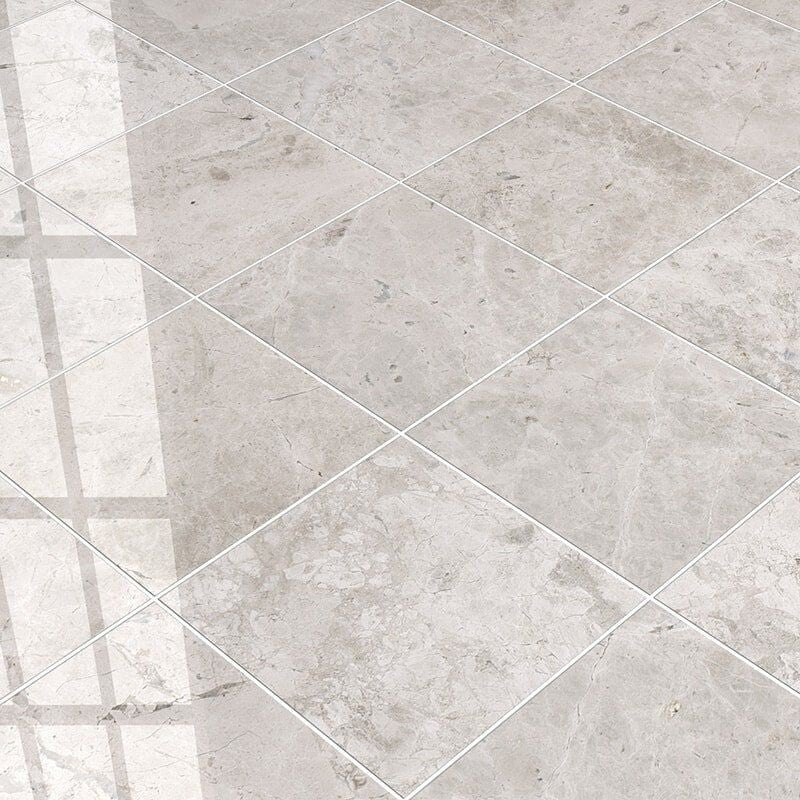 SILVER CLOUDS : Square Field Tile (polished | 12"x12"x3/8" | beveled)