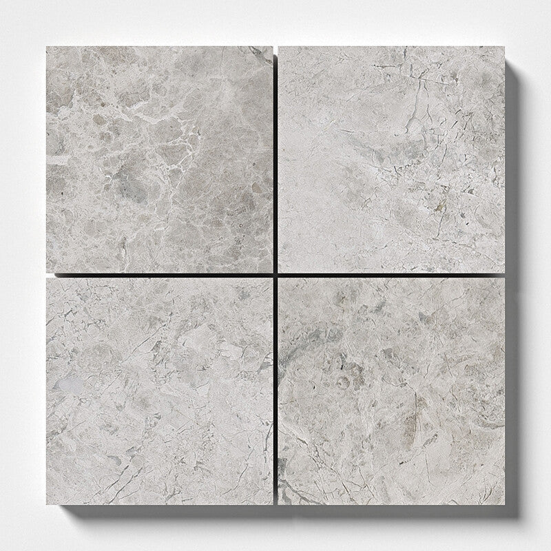 SILVER CLOUDS : Square Field Tile (polished | 4"x4"x3/8" | straight cut)