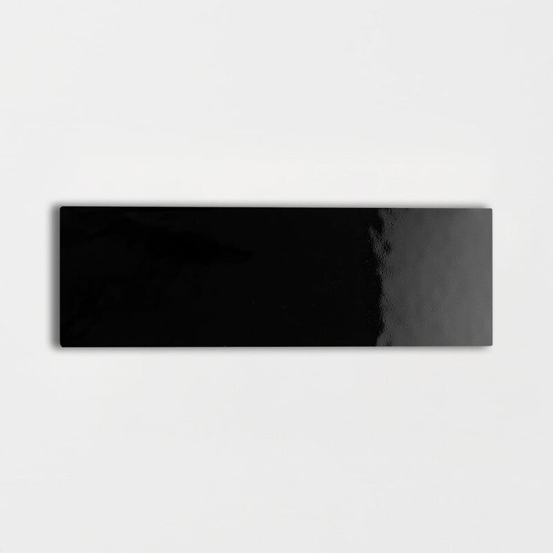 STATUS CERAMIC: Black Rectangle Field Tile (glossy | 4"x12"x3/8" | beveled)