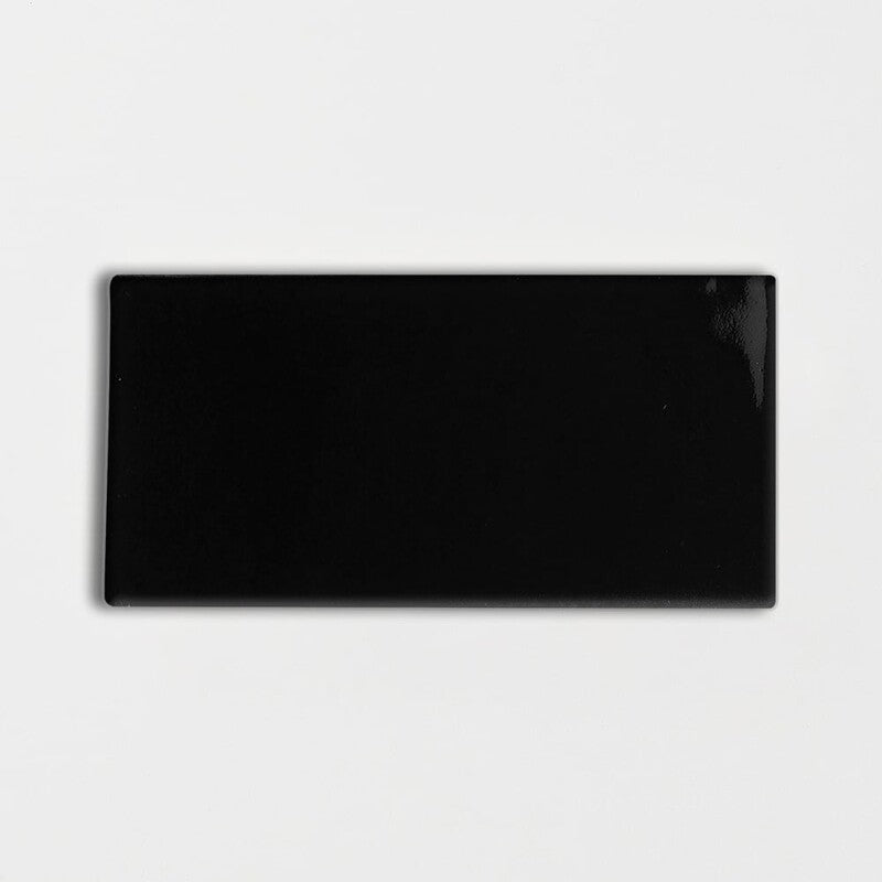 STATUS CERAMIC: Black Rectangle Field Tile (glossy | 3"x6"x3/8" | beveled)