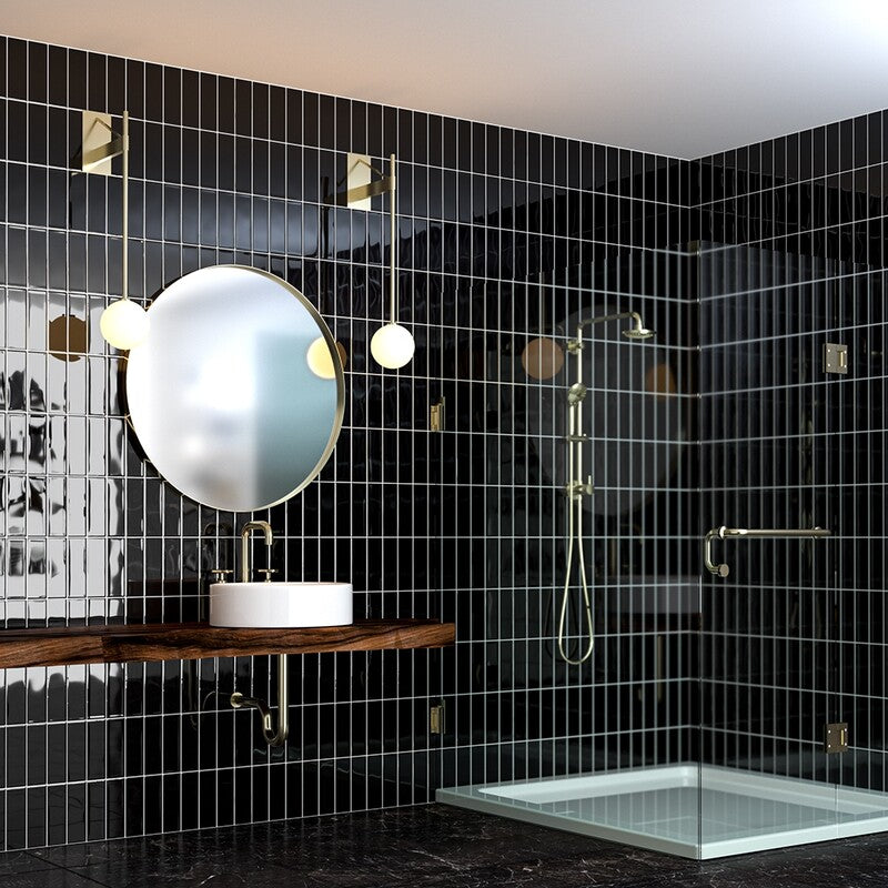 STATUS CERAMIC: Black Rectangle Field Tile (glossy | 3"x9"x3/8" | beveled)