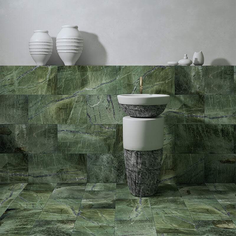 NATURAL REFLECTIONS : Verde Tia Marble Rectangle Field Tile (polished | 12"x24"x1/2" | straight cut)