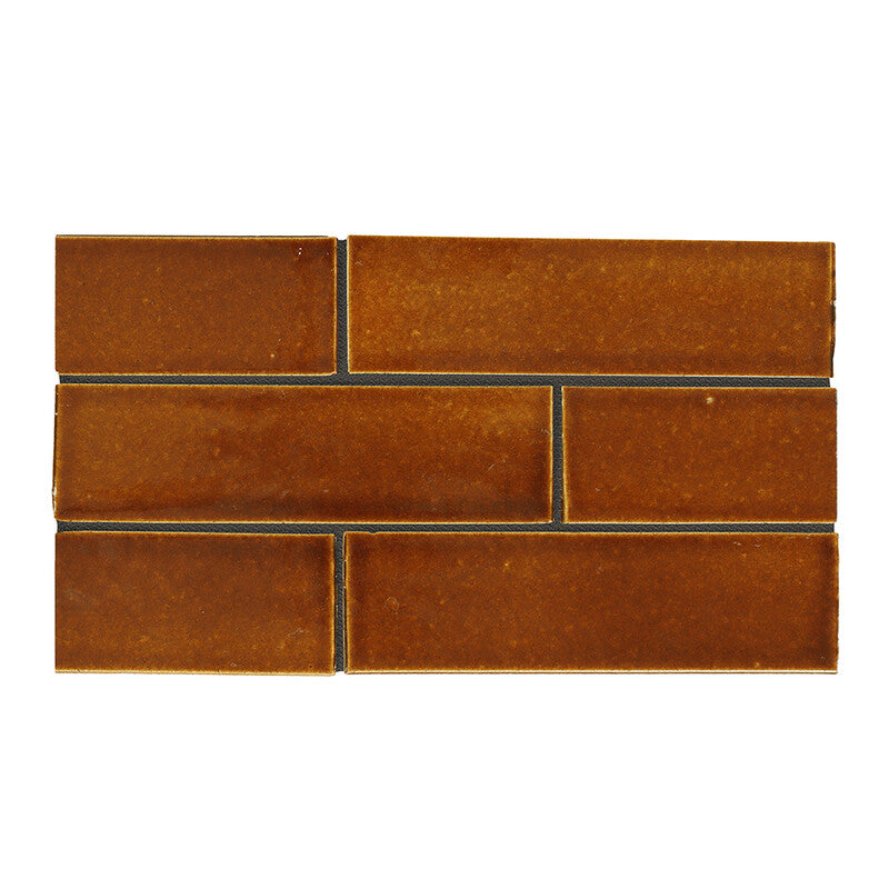 TEMPLE BRICK: Malerie Nut Rectangle Field Tile (gloss | 2"x7"x1/8" | straight cut)