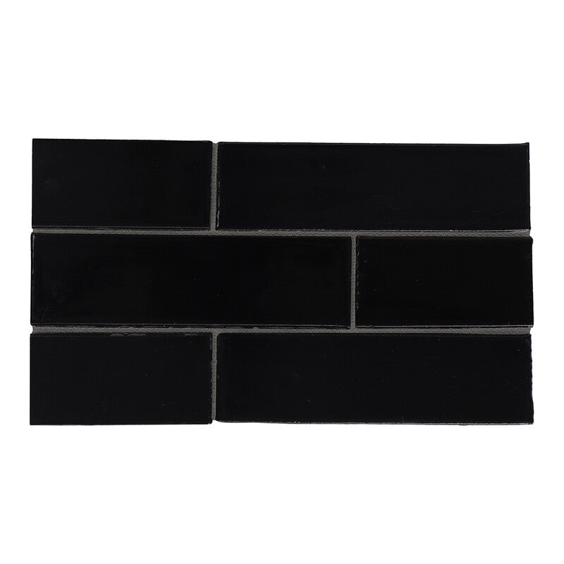 TEMPLE BRICK: Black Vinyl Rectangle Field Tile (gloss | 2"x7"x1/8" | straight cut)