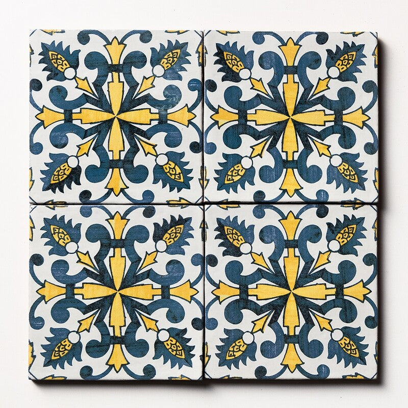 ANTIQUE: Sintra 4 Glazed Terracotta Field Deco Tile (6"x6"x1/2" | glossy)