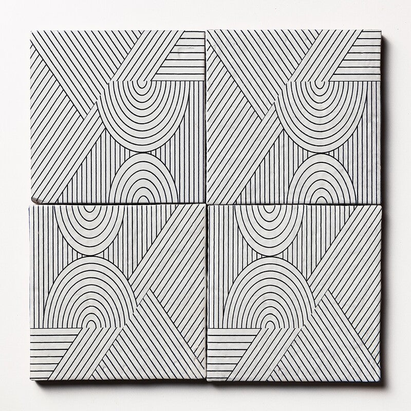 ANTIQUE: Zuni 4 Glazed Terracotta Field Deco Tile (6"x6"x1/2" | glossy)