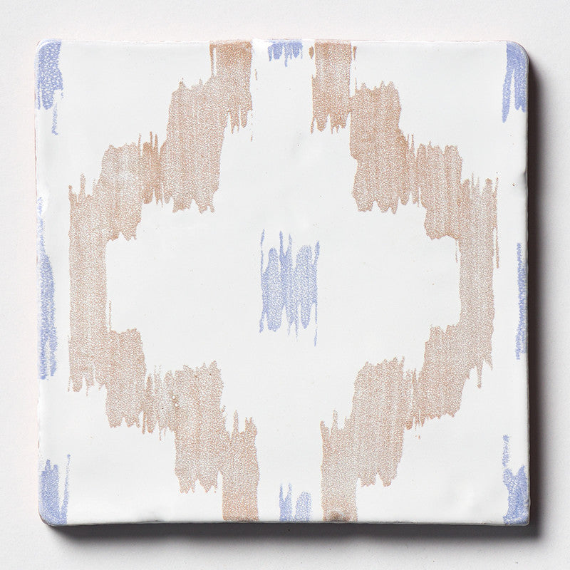 ANTIQUED MALLORCA: Vintage Linen Ikat Glazed Terracotta Field Deco Tile (6"x6"x3/8" | glossy)